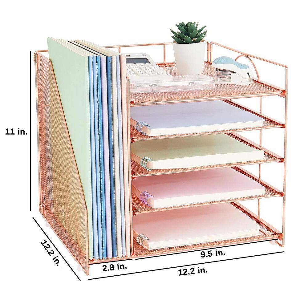 Rose Gold 12.2 In. X 11 In. Metal Desk Organizers with File Holder