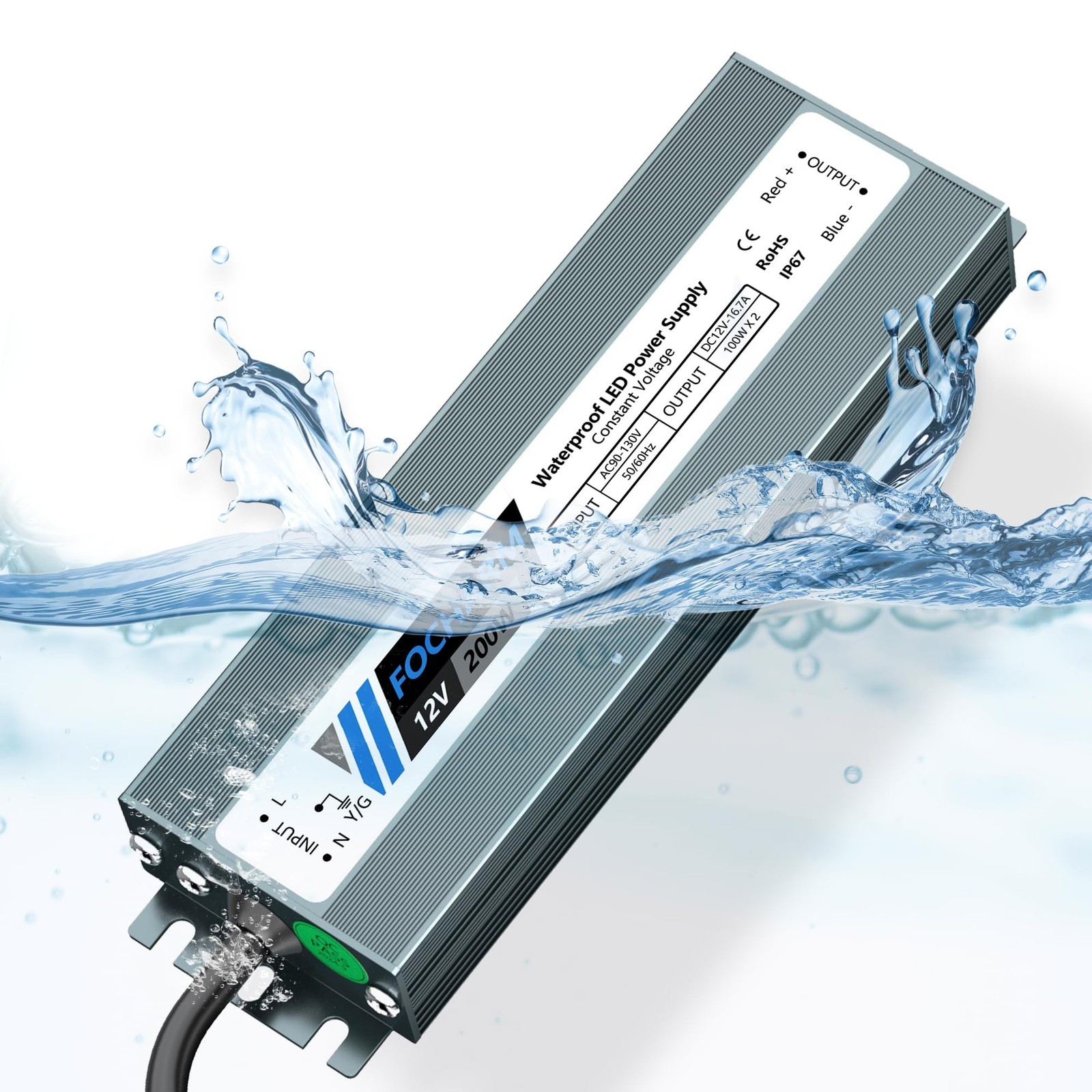 Waterproof LED-Driver Outdoor Transformer: DC12V 200W 16.7A – IP67 – AC 90-13…