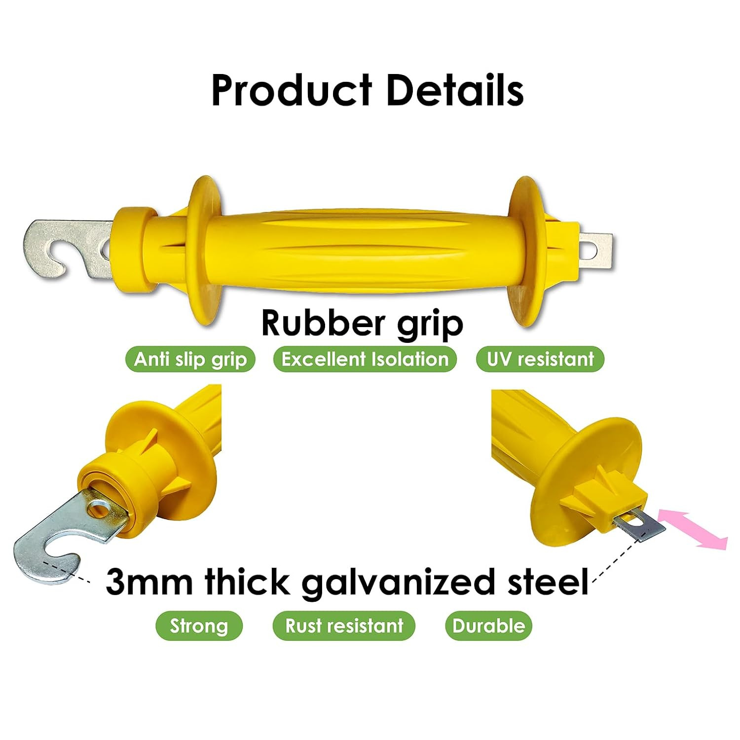 Electric Fence Rubber Gate 8 Pack Yellow | Spring Handles Insulated Plastic Han