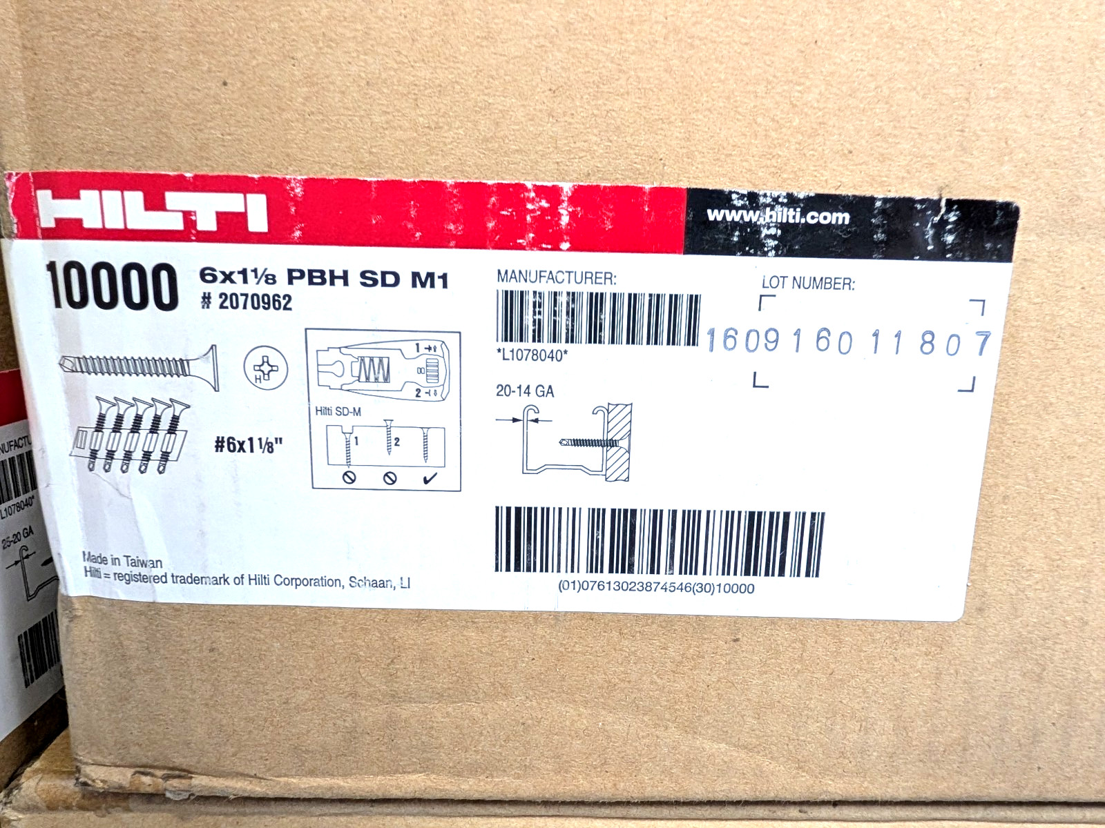New Box of 5000 HILTI 2131083 Drywall Screw, 6X 1-5/8 PBH S M1- Free Ship