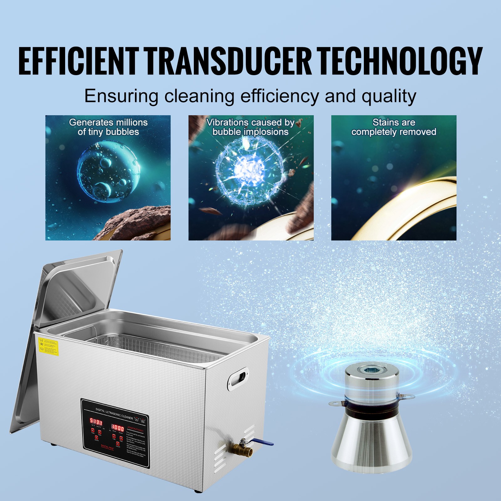 VEVOR Ultrasonic Cleaner with Timer Heating Machine Digital Sonic Cleaner SUS304