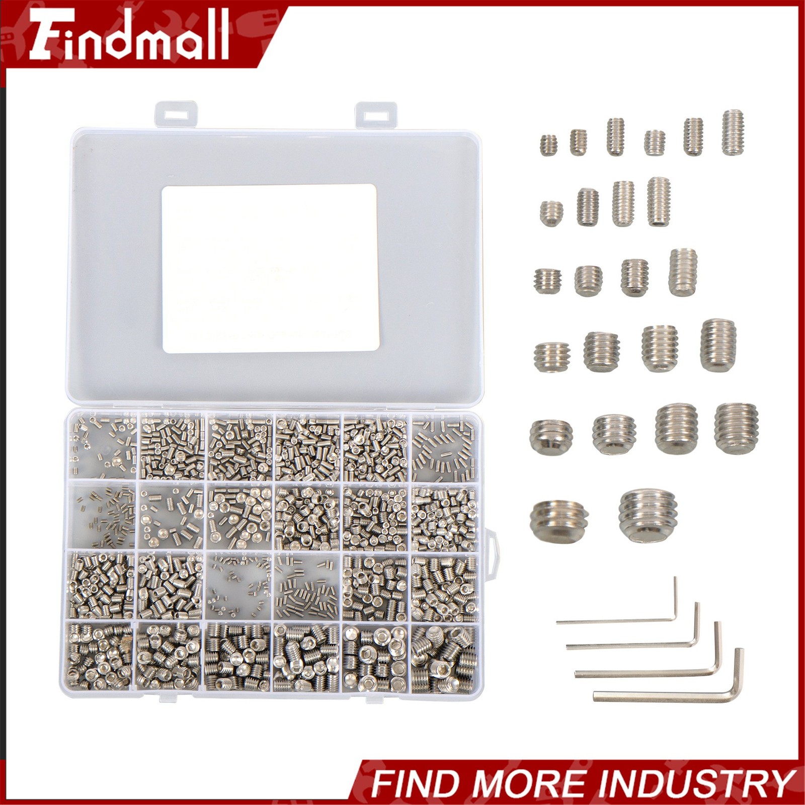 1500PCS Fully Threaded Hex Socket Set Screw Assortment Kit 304 Stainless Steel