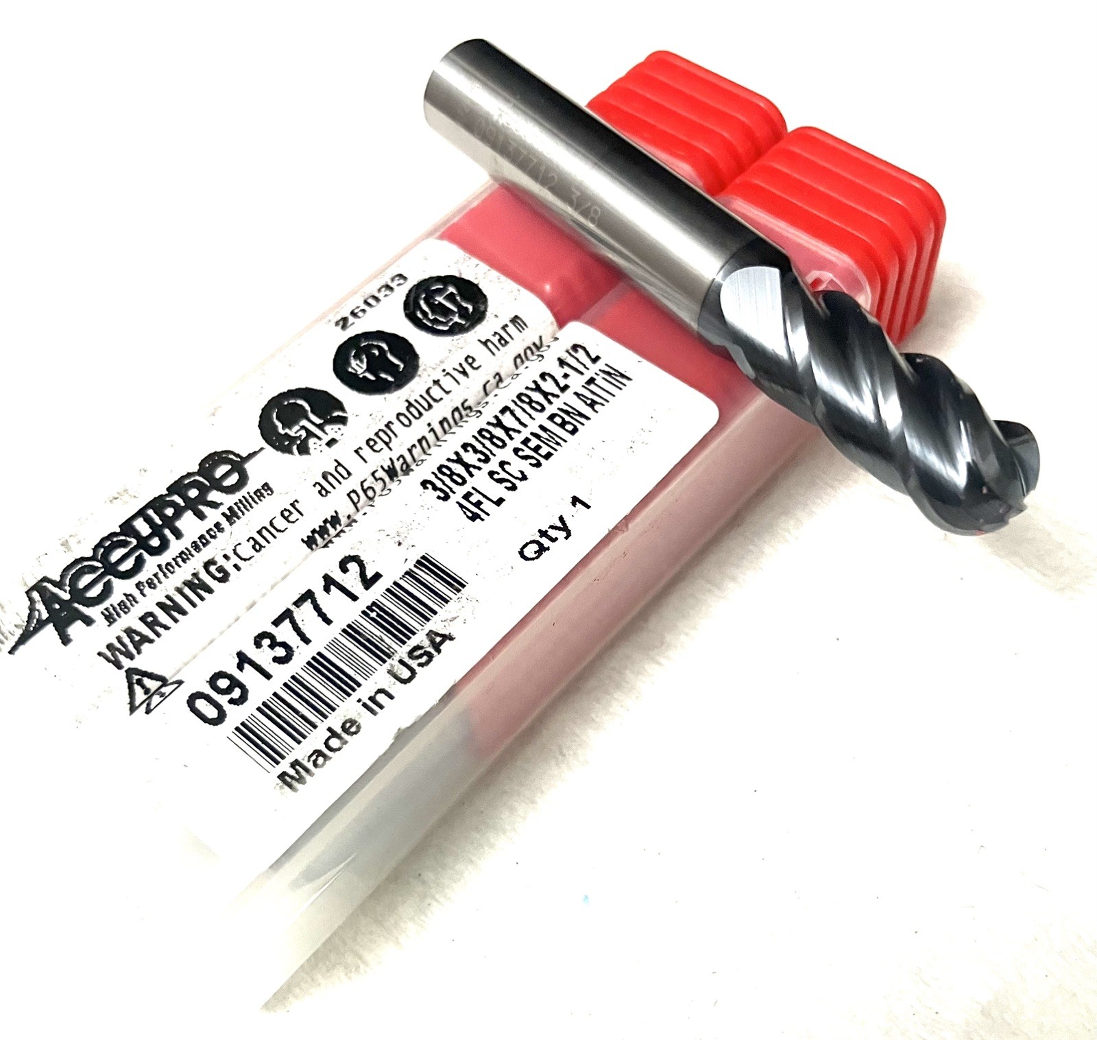 Accupro 3/8″ 4FL Ball Nose End Mill Solid Carbide AlTiN 09137712 NEW