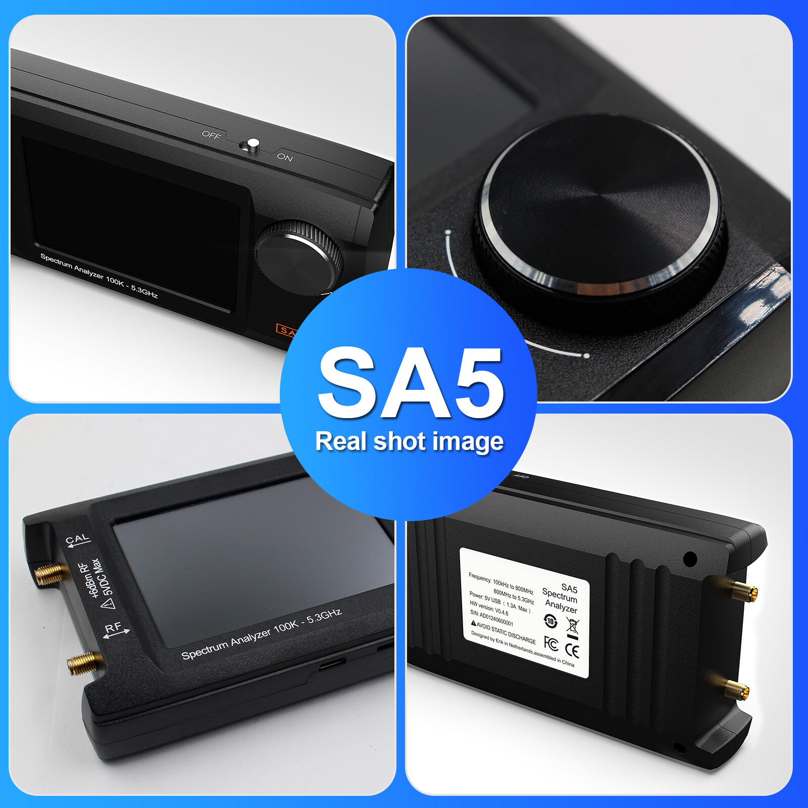 4 Inch IPS LCD SA5 100K-5.3GHz Handheld Spectrum Analyzer Signal Generator US