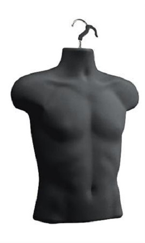3 Forms Molded Man’s Shirt Torso Frosted Fits S-L Hanging Male Mannequin Black