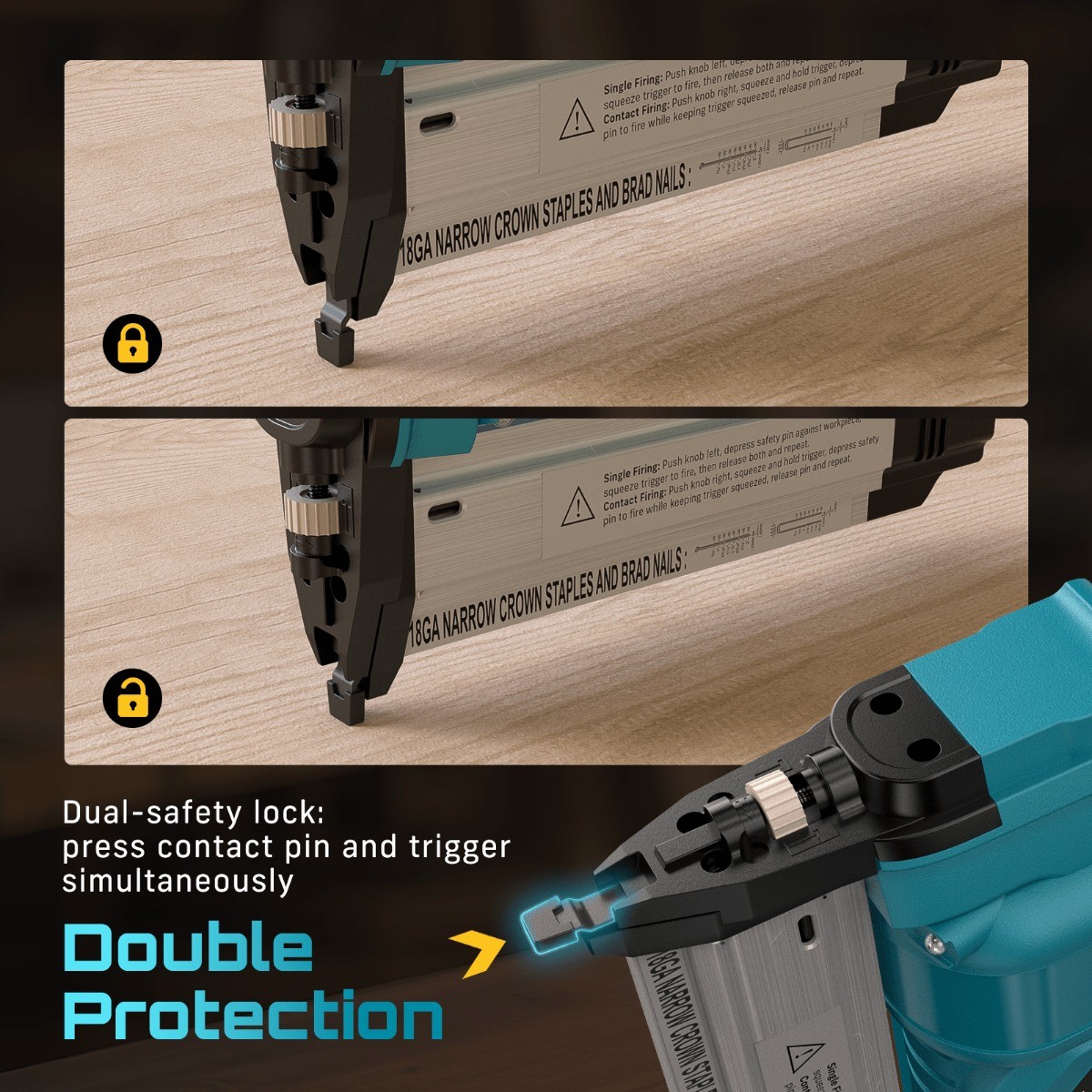 Seesii 21V Cordless Brad Nailer 18 Gauge Battery Powered Staple Gun 2x4000mah