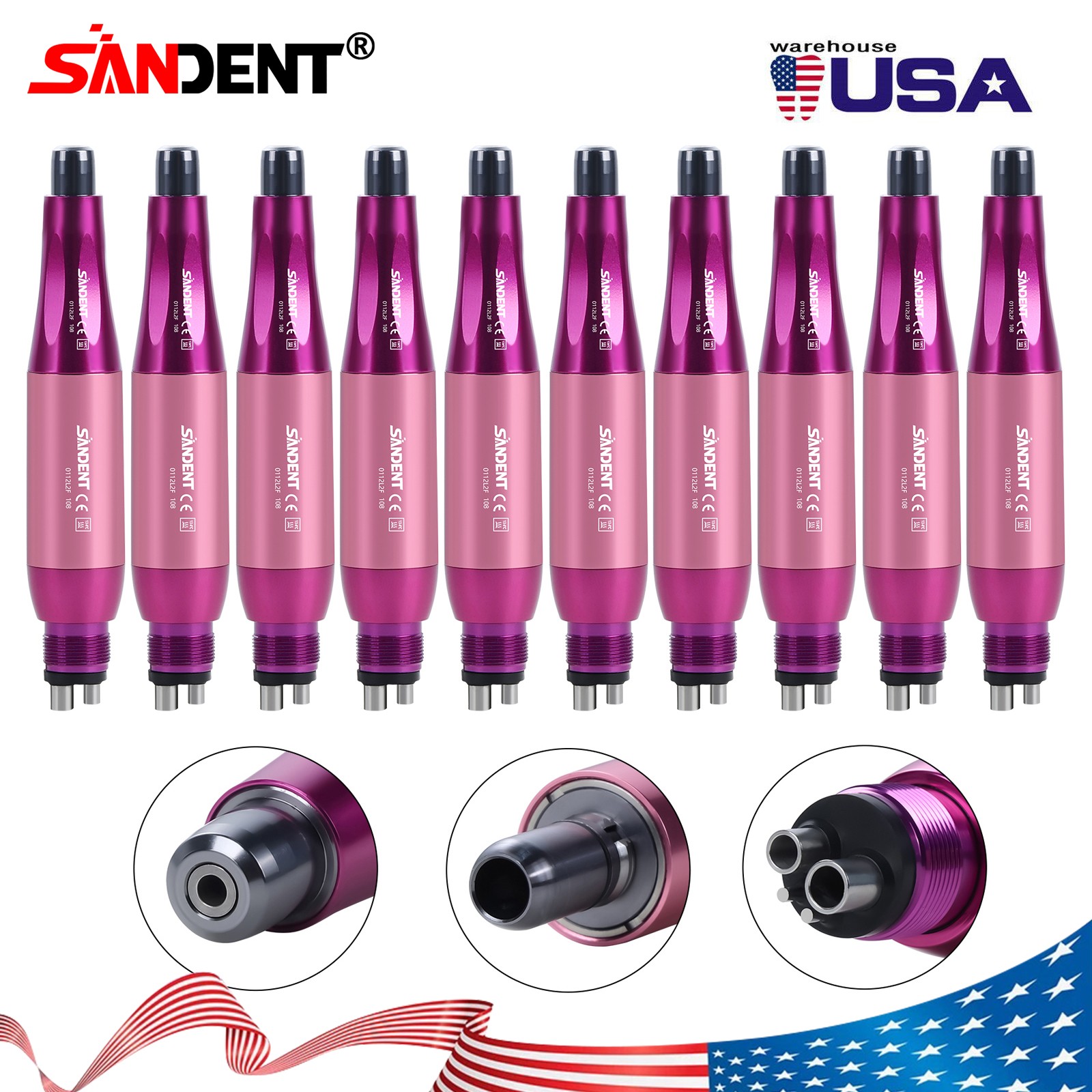 1-10 Dental Hygiene Prophy Handpiece Air Motor 4Holes 4:1 Nose Cone 360°Swivel