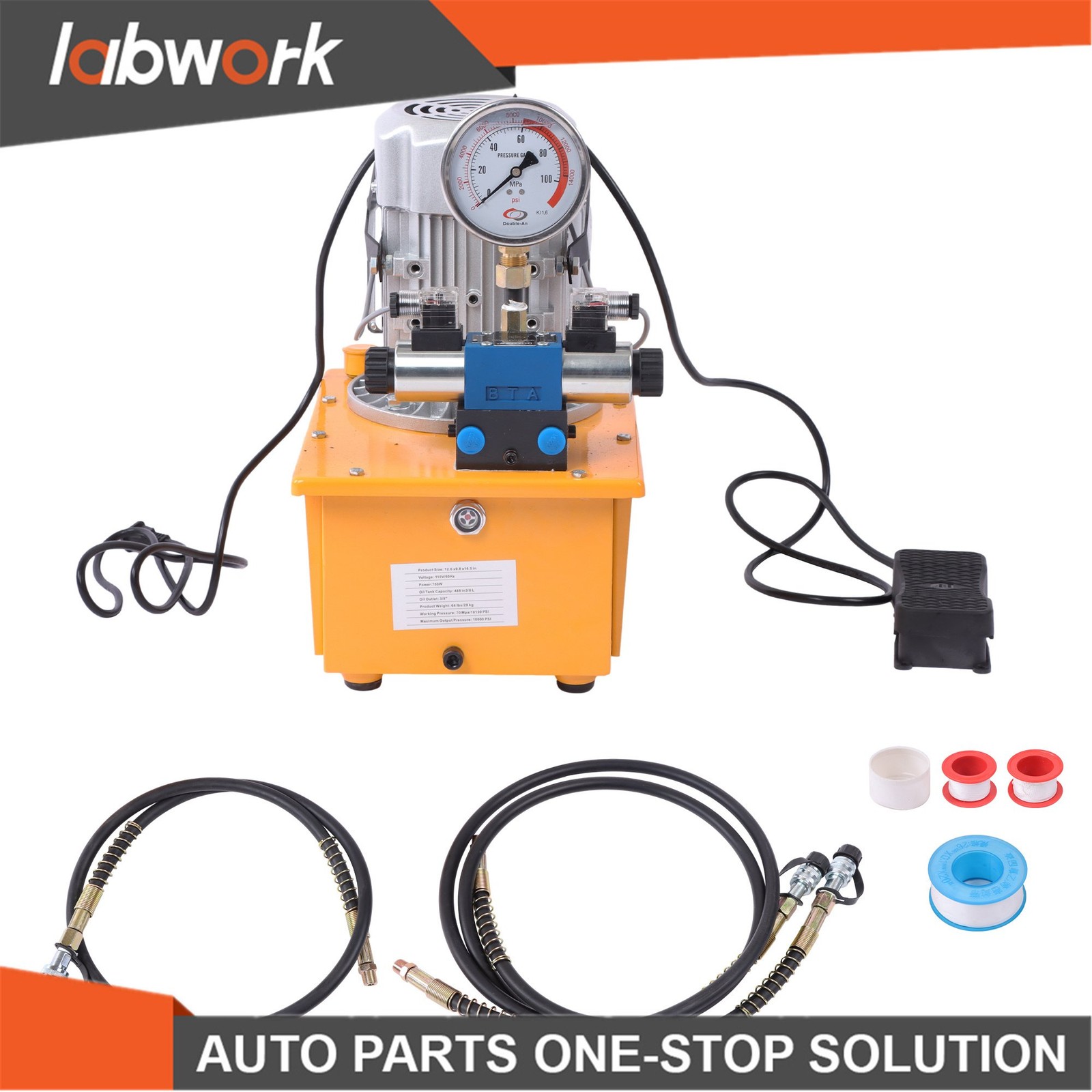 Labwork 10000 PSI Double Acting Hydraulic Pump 8L 0.7L/min 750W 110V