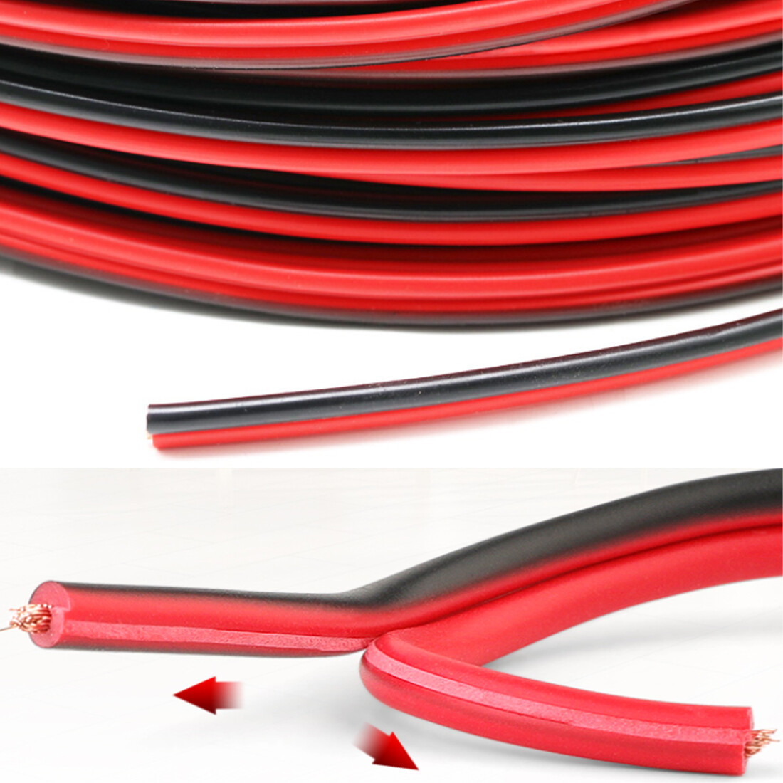 Twin 2 Core Cable 0.3mm² ~ 2.5mm² Flat Thin Wall Wire Red/Black Automotive
