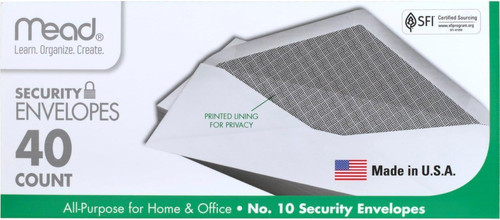Mead #10 Envelopes, Letter Size, 4-1/8″ x 9-1/2″, Security Printed White