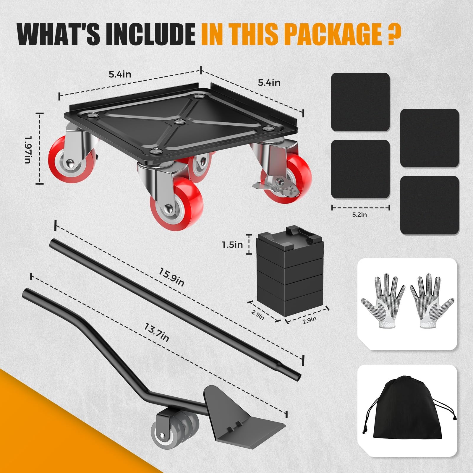Heavy Duty 1500lbs Furniture Dolly Set, Carbon Steel with Locking Wheels