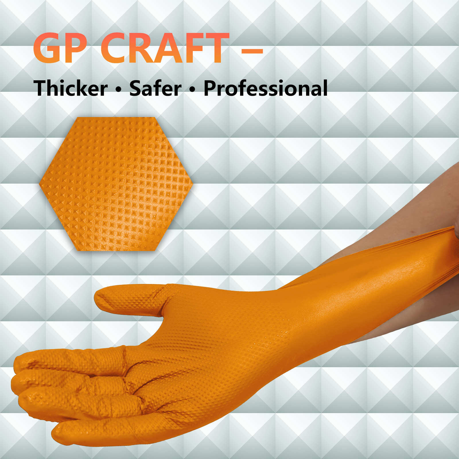 300PCS Orange Nitrile Mechanic Gloves Diamond Textured Powder Free M-XXL