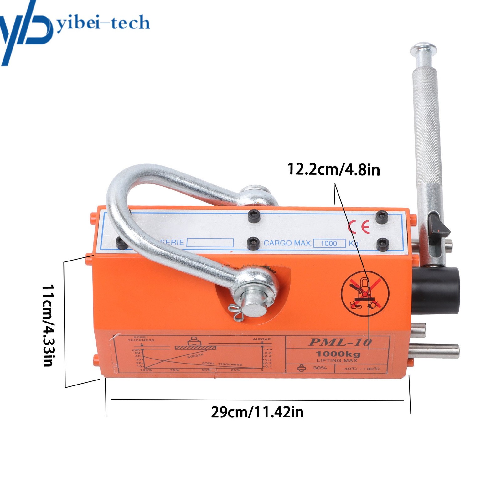 2200lbs/1000kg Permanent Magnetic Lifter Lifting Magnet Neodymium Hoist Orange