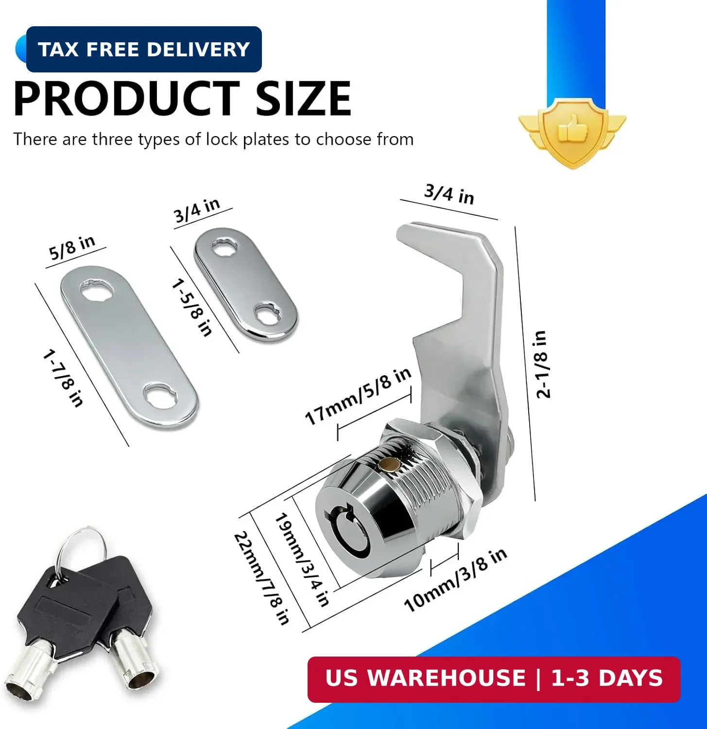 US General 5/8 Inch Black Toolbox Lock Replacement, Keyed Alike Cabinet Cam