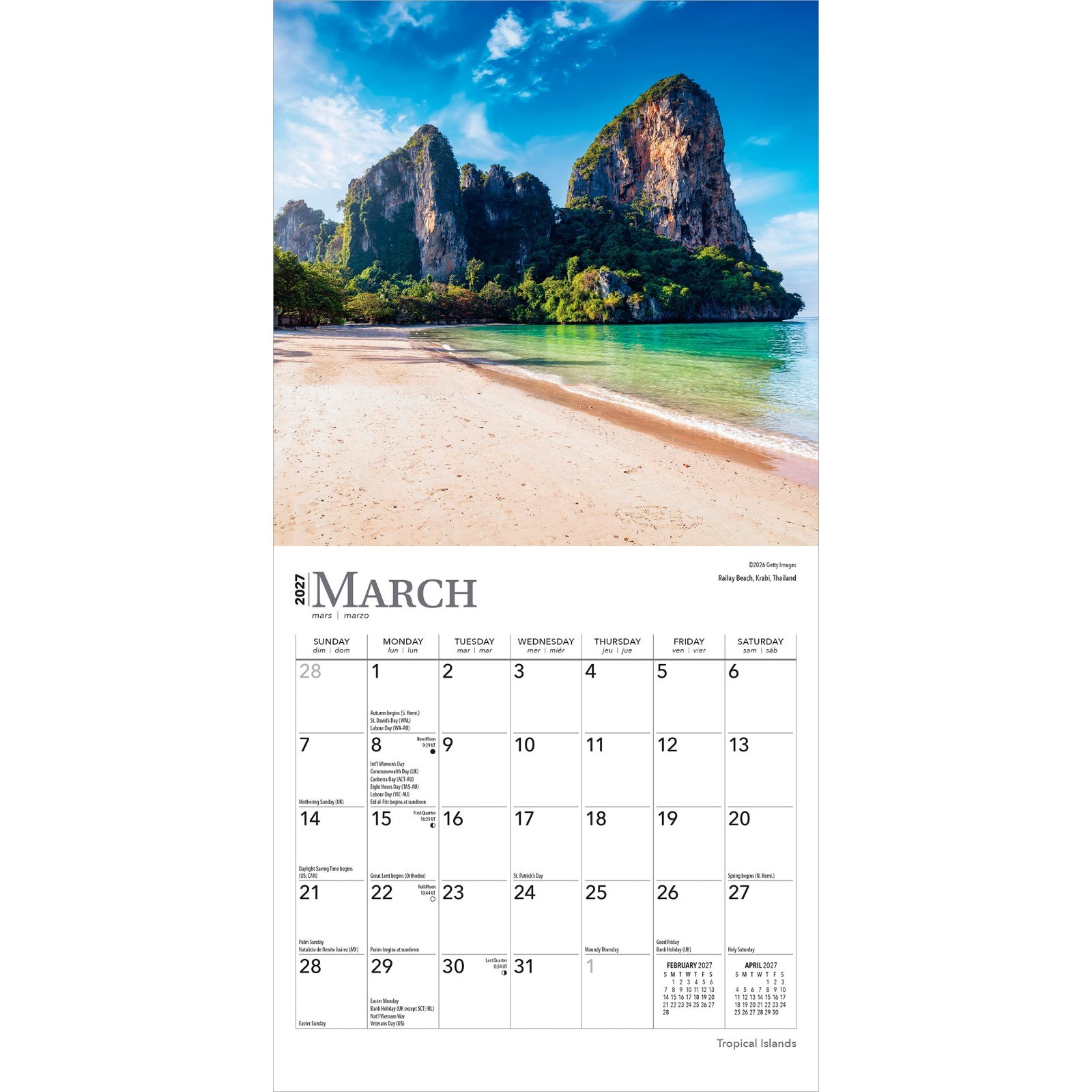 Tropical Islands | 2027 7×14″ (Hanging) Monthly Mini Wall Calendar