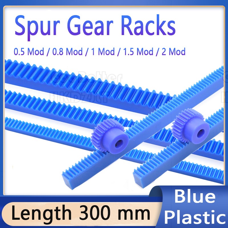 Blue Nylon Plastic 0.5 – 2 Mod Spur Gear Racks For CNC Linear Motion Long 300 mm