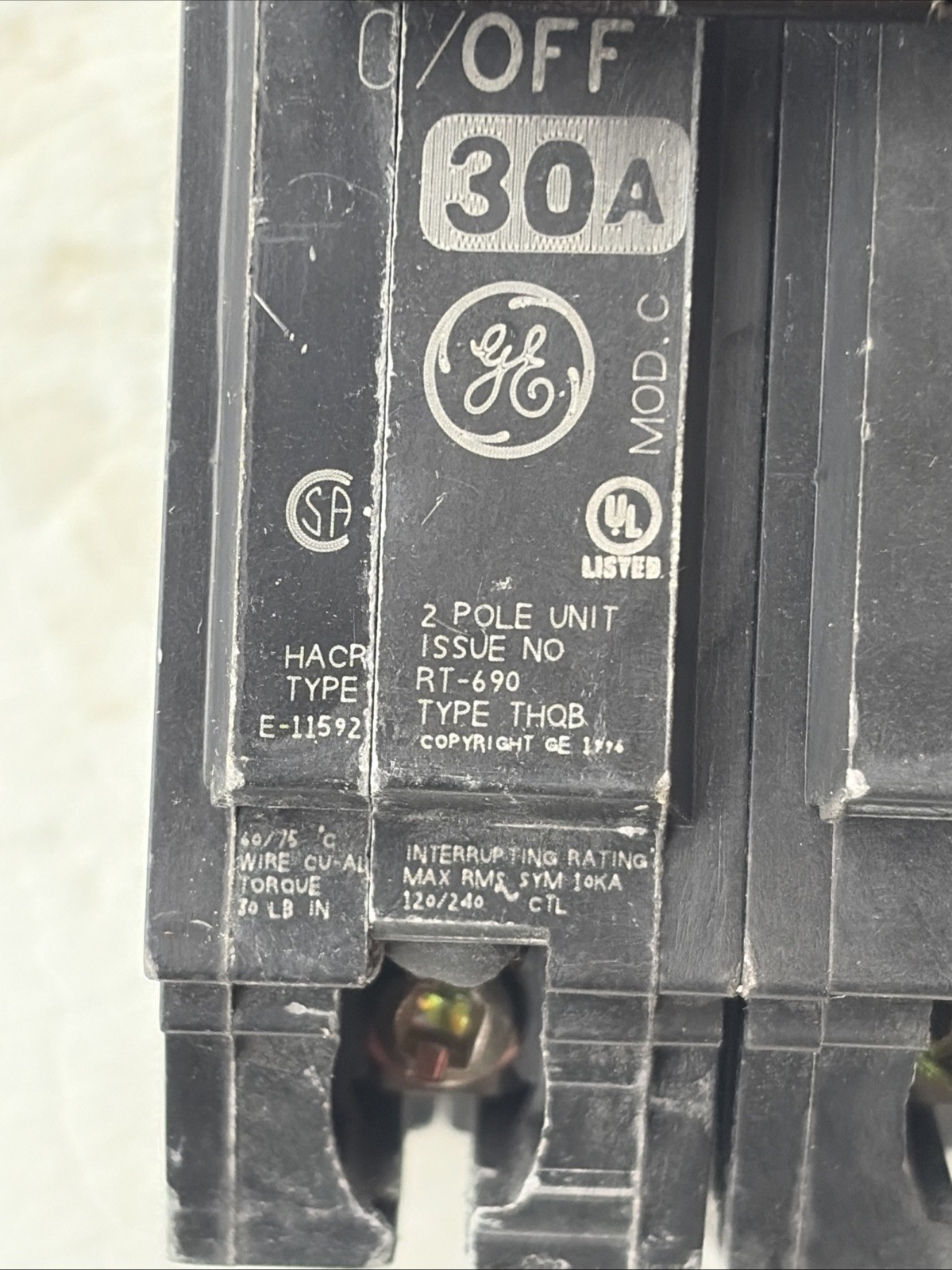 GE THQB2130, 30 Amp, 240 Volt, 2 Pole, Bolt-On Circuit Breaker (see pics)