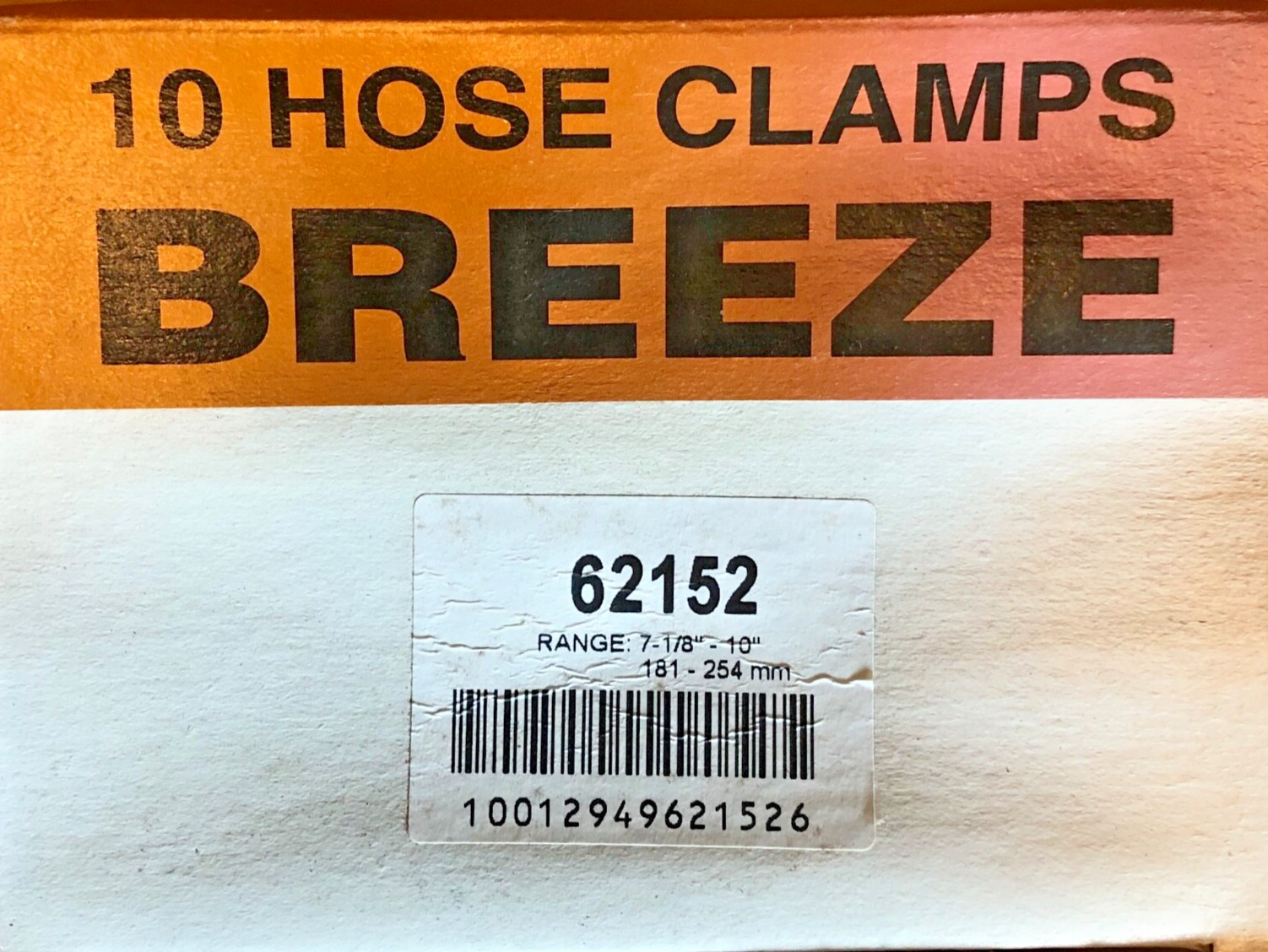 Breeze Hose Clamps 62152 7-1/8 to 10 in 181-254mm Range 10 Pack NOS Worm Gear SS
