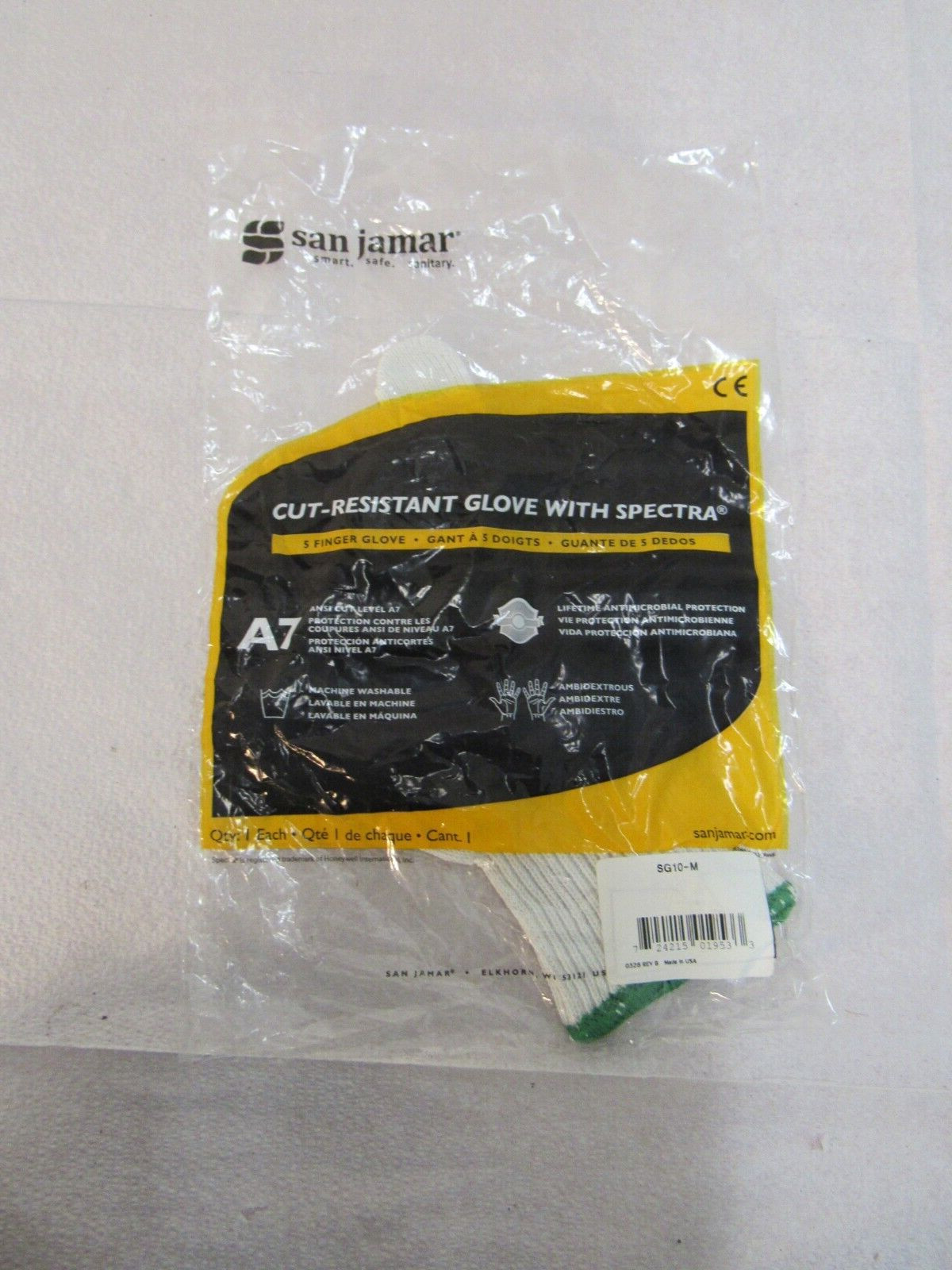 San Jamar Cut-Resistant Glove W/ Spectra A7 Ansi Cut Level Antimicrobial SG10-M