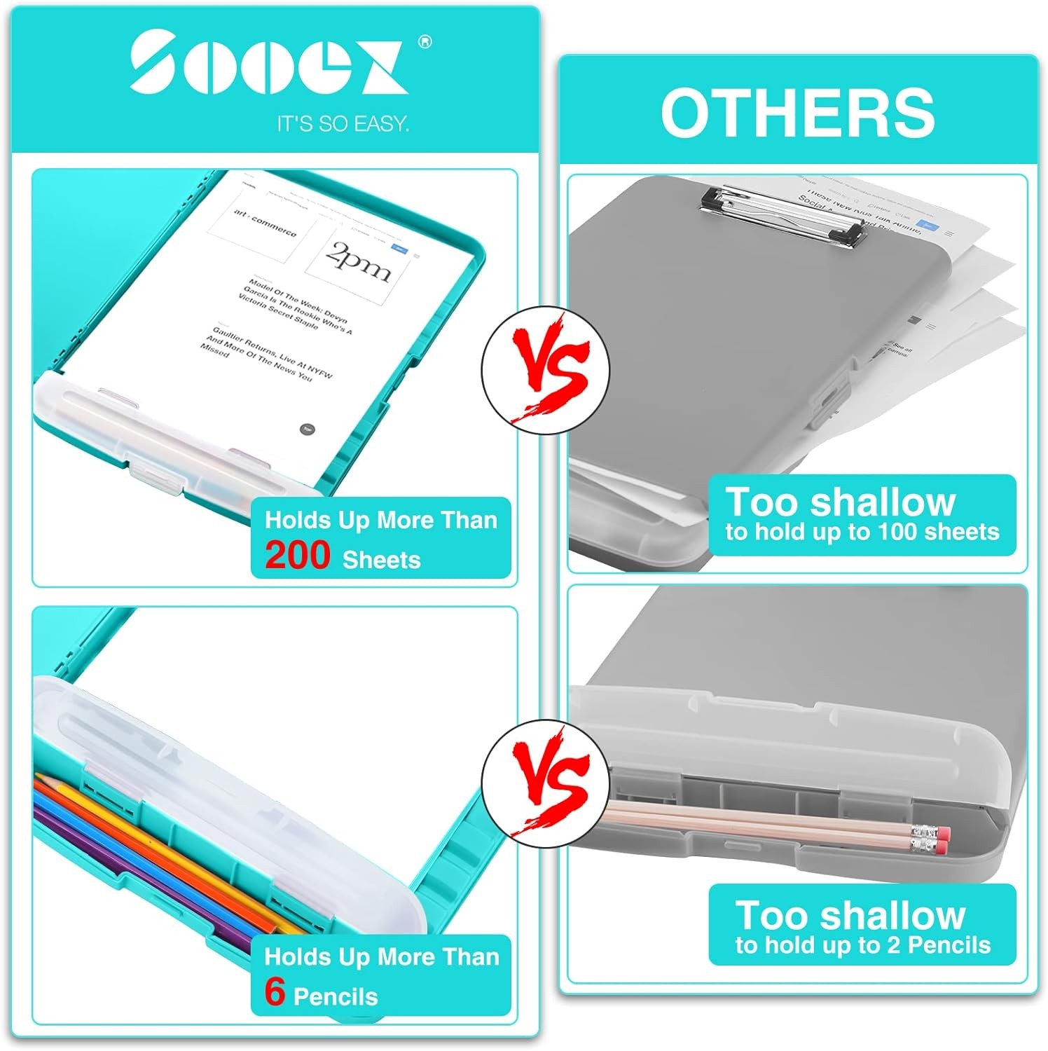 Sooez Clipboards with Storage, High 10″W x 1-1/4″D x 14-1/2″H, Mint Green