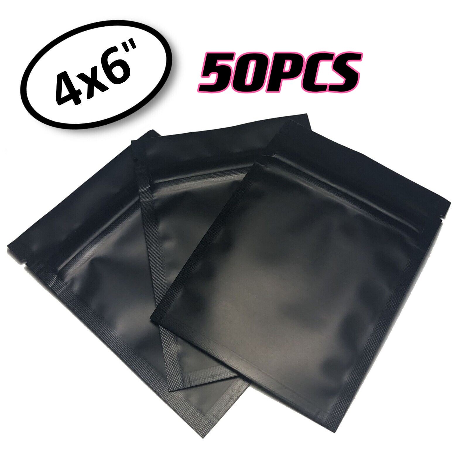 50PCS Premium 4×6″ Matte Black Small Double-Sided Mylar Foil Zip Storage Bags