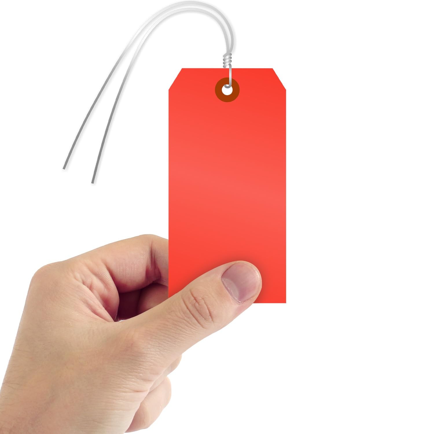 Fluorescent Red Blank Tags Pre Attached Wires 100 Pack, Size 5 Cardstock Label