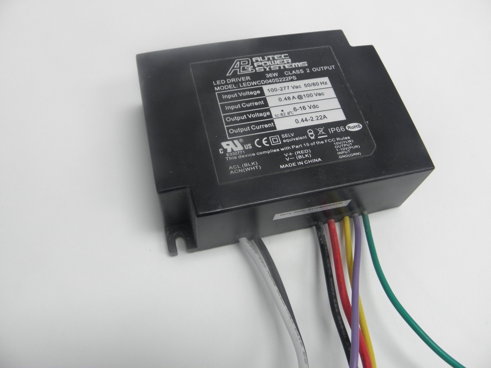 APS – ARTEC POWER SYSTEMS – LEDWC040S222PS – LED DRIVER 6-16Vdc, 36W, .44-2.22 A