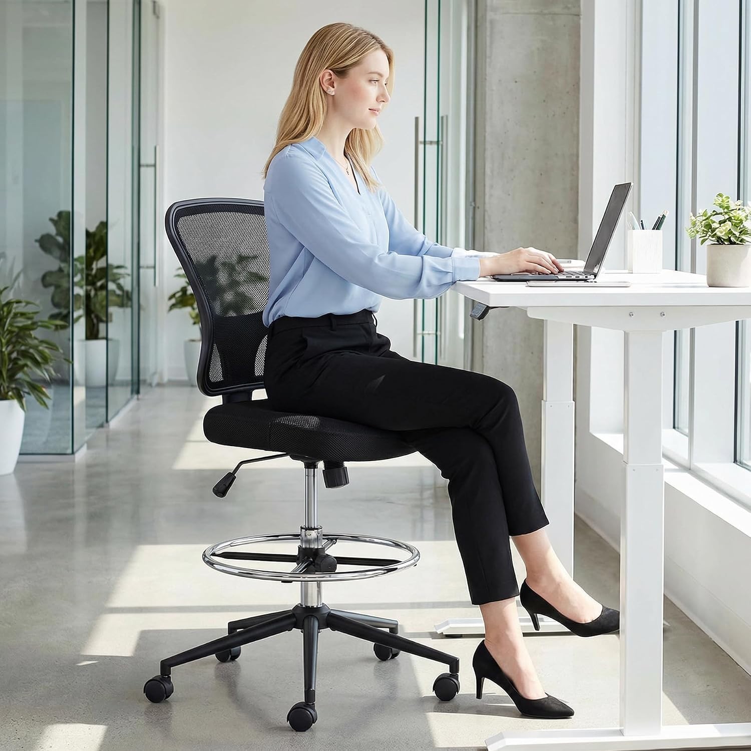 Ergonomic Tall Drafting Chair with Adjustable Height & 360-Degree Swivel