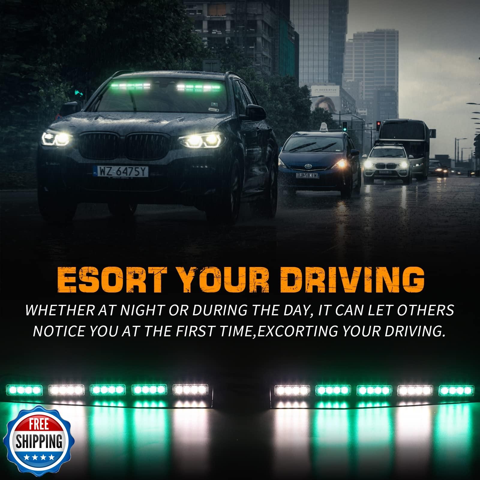 XRIDONSEN Green White Emergency Visor Lights Interior Windshield Strobe Light