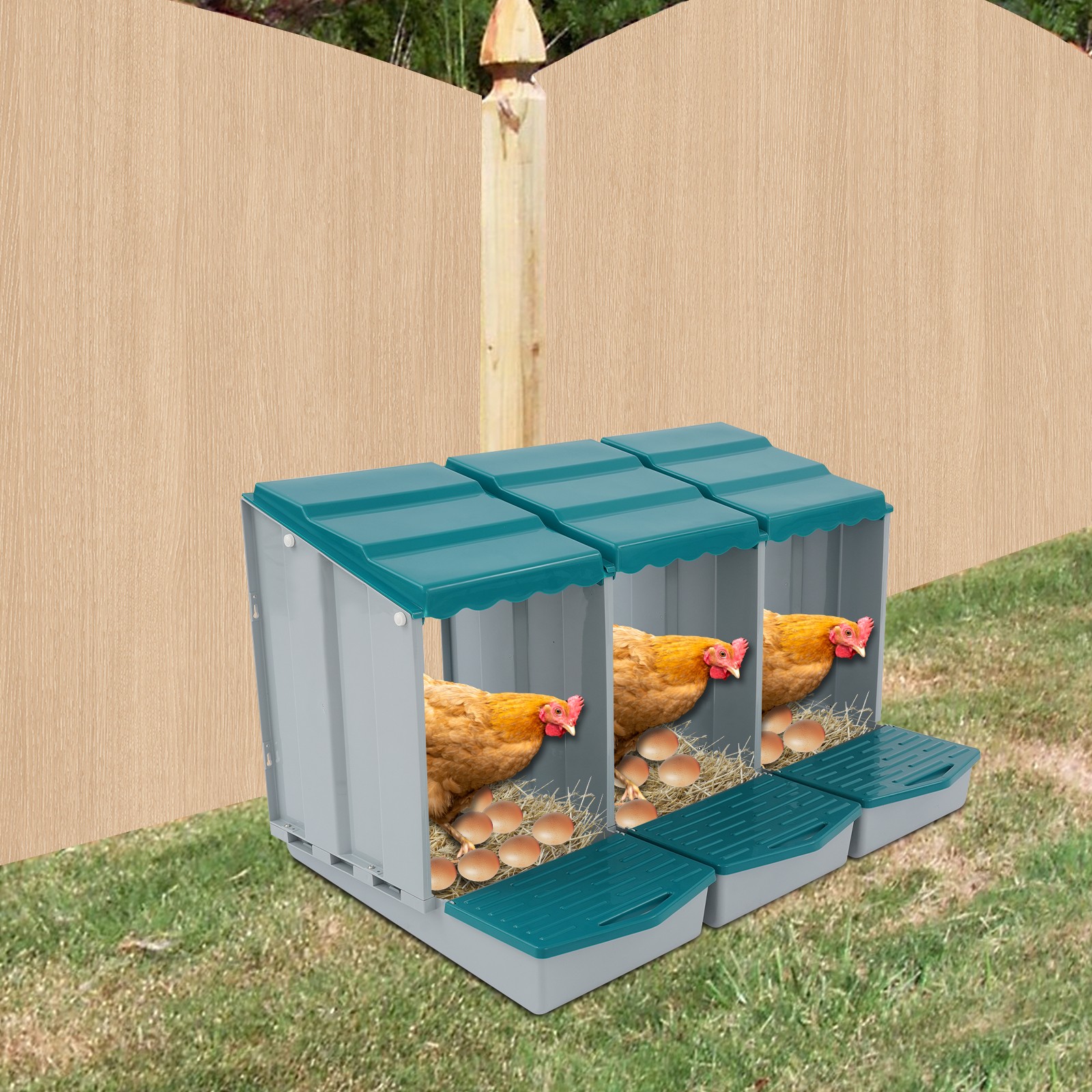Chicken Nest Boxs, 3-Compartment Chicken Nesting Box, Chicken Laying Box with Eg