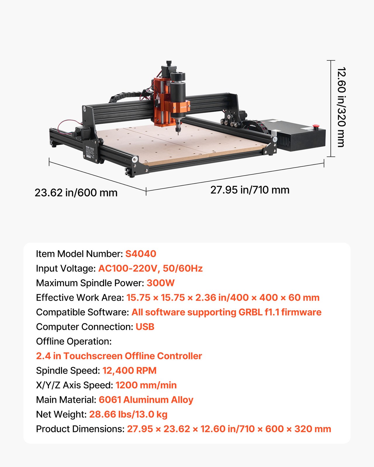 VEVOR CNC Router Machine 300W 3-Axis Wood Engraving Machine Offline Control