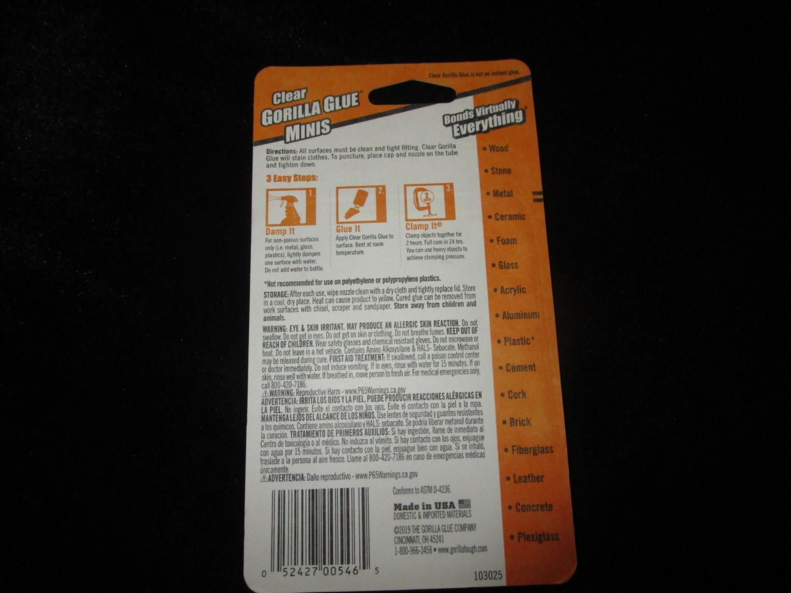 Gorilla Clear Glue Minis 4 Tubes Water Resistant Bonds Crystal Clear Non-Foaming