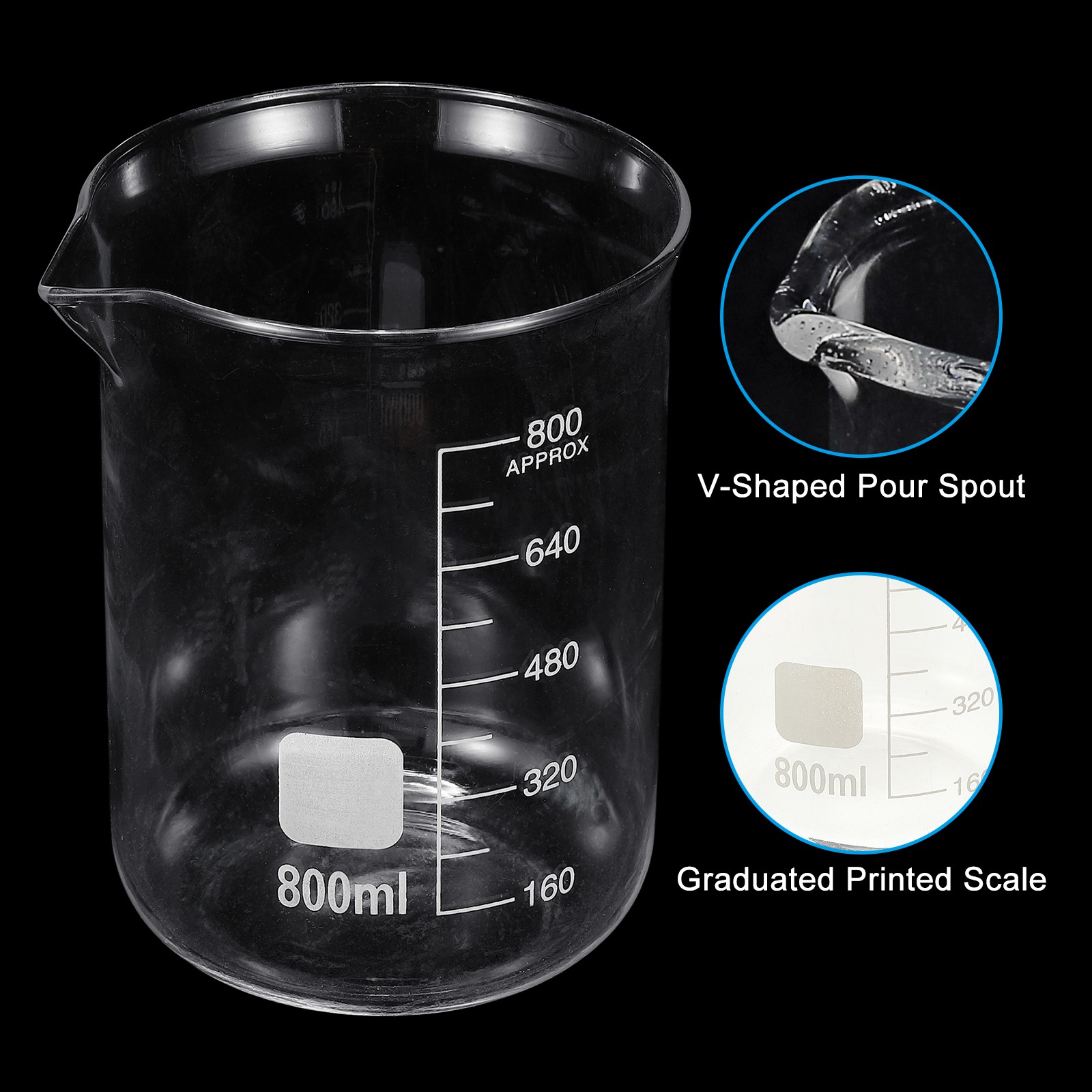 800ml Glass Beaker, 2 Pack Measuring Glass Beaker Graduated Borosilicate Cups