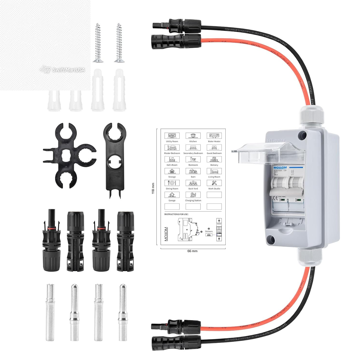 1000V 30A DC Solar Disconnect Switch 2P Circuit Breaker Box Waterproof IP65 PV
