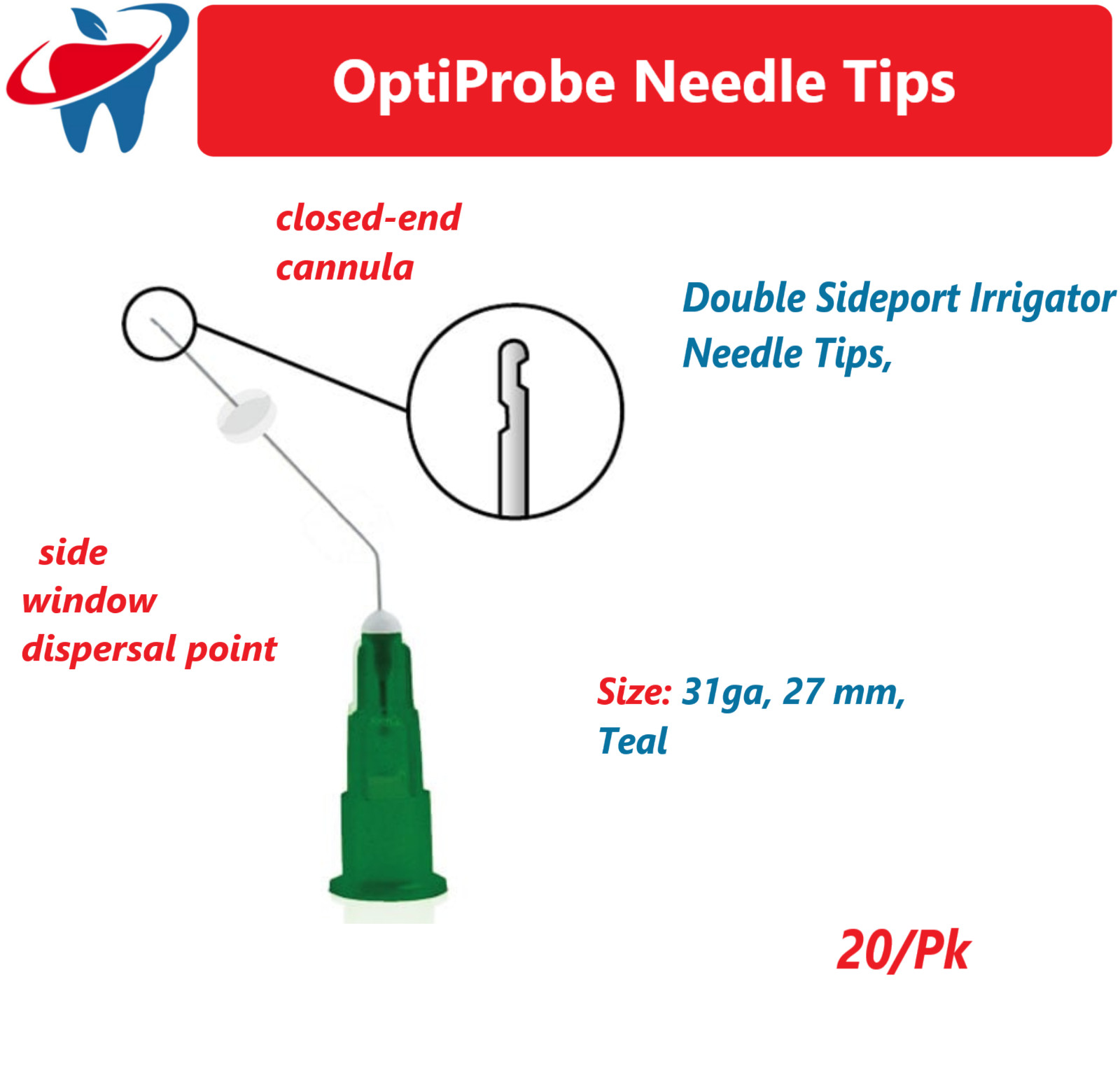 Pac-Dent OptiProbe Irrigator Needle Tips, Double & Single Sideport