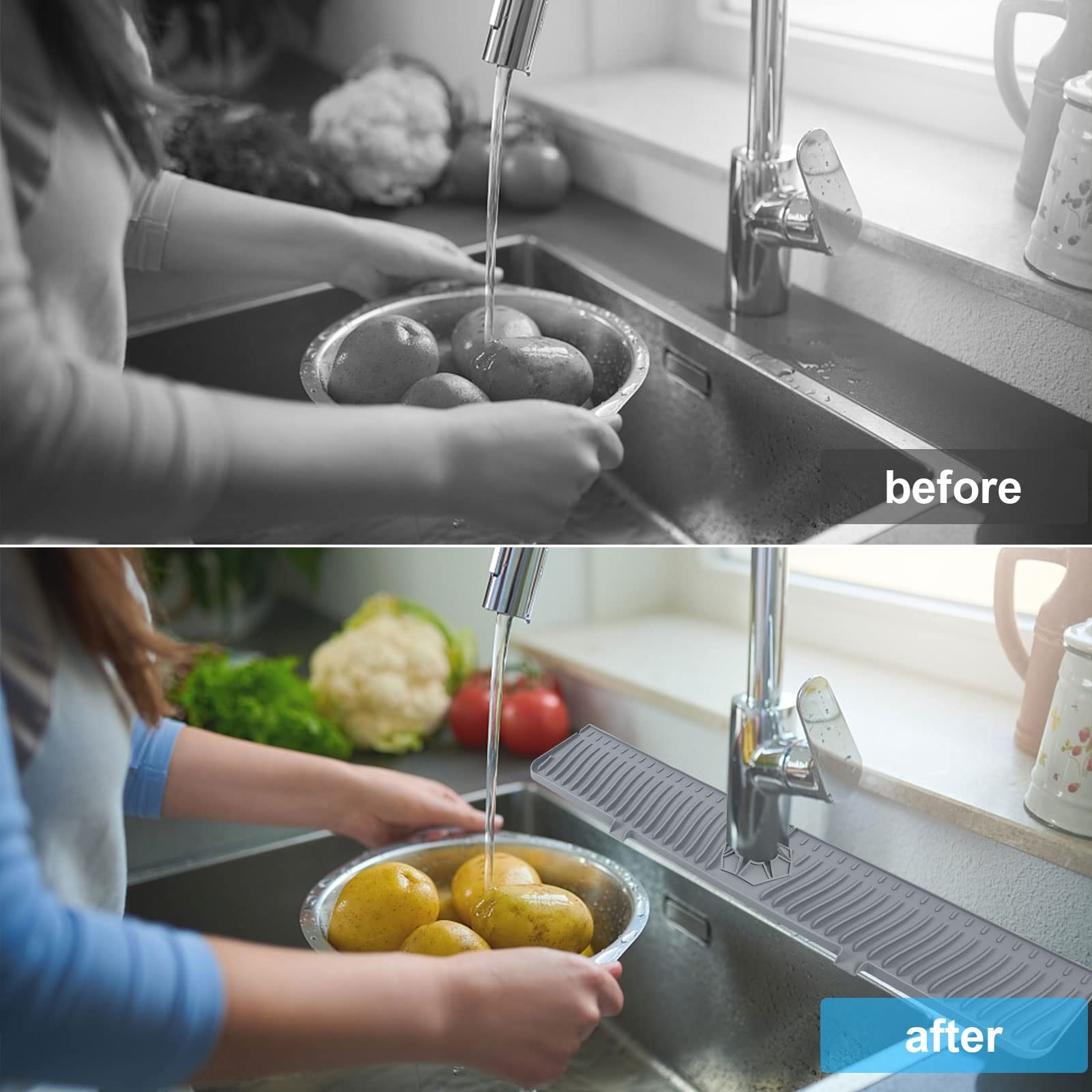 Derlights 30 inch Sink Splash Guard Mat,Silicone Faucet Handle Drip Catcher Tray