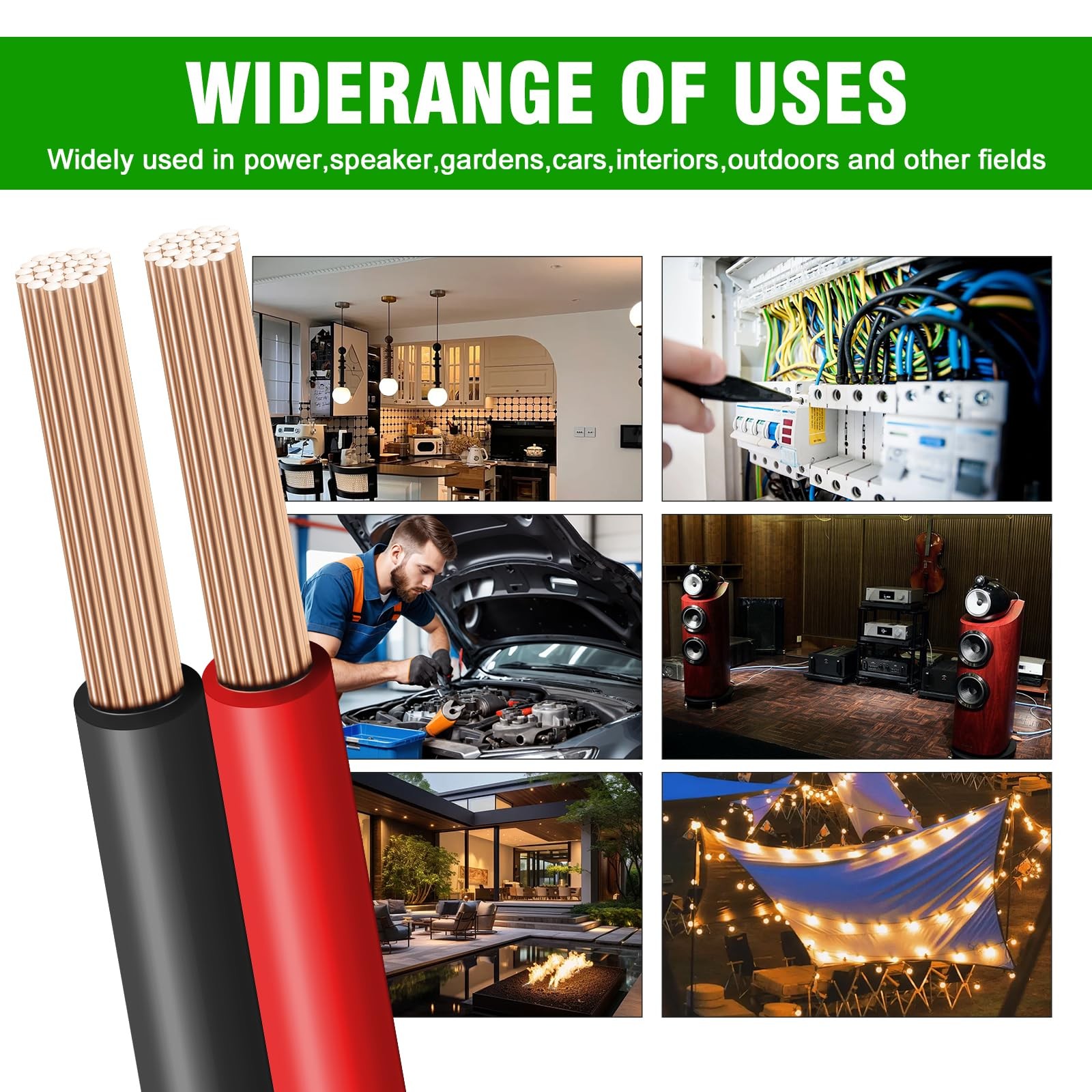 14AWG Electrical Wire 100FT Red Black 2 Conductor Low Voltage Cable