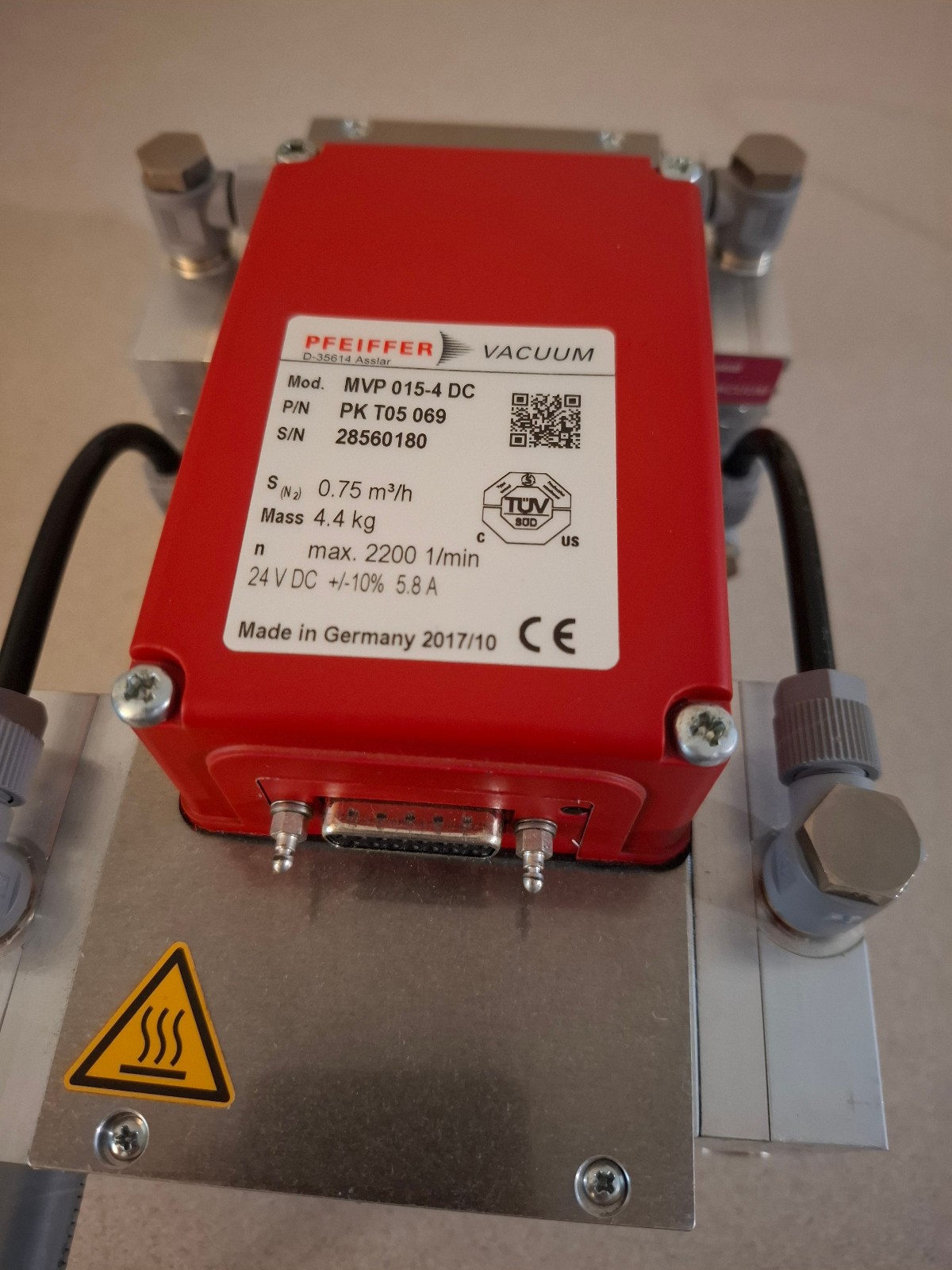 Pfeiffer Vacuum Diaphragm Pump, MVP 015-4 DC, PN#PKT05069, FOR PARTS or REPAIR