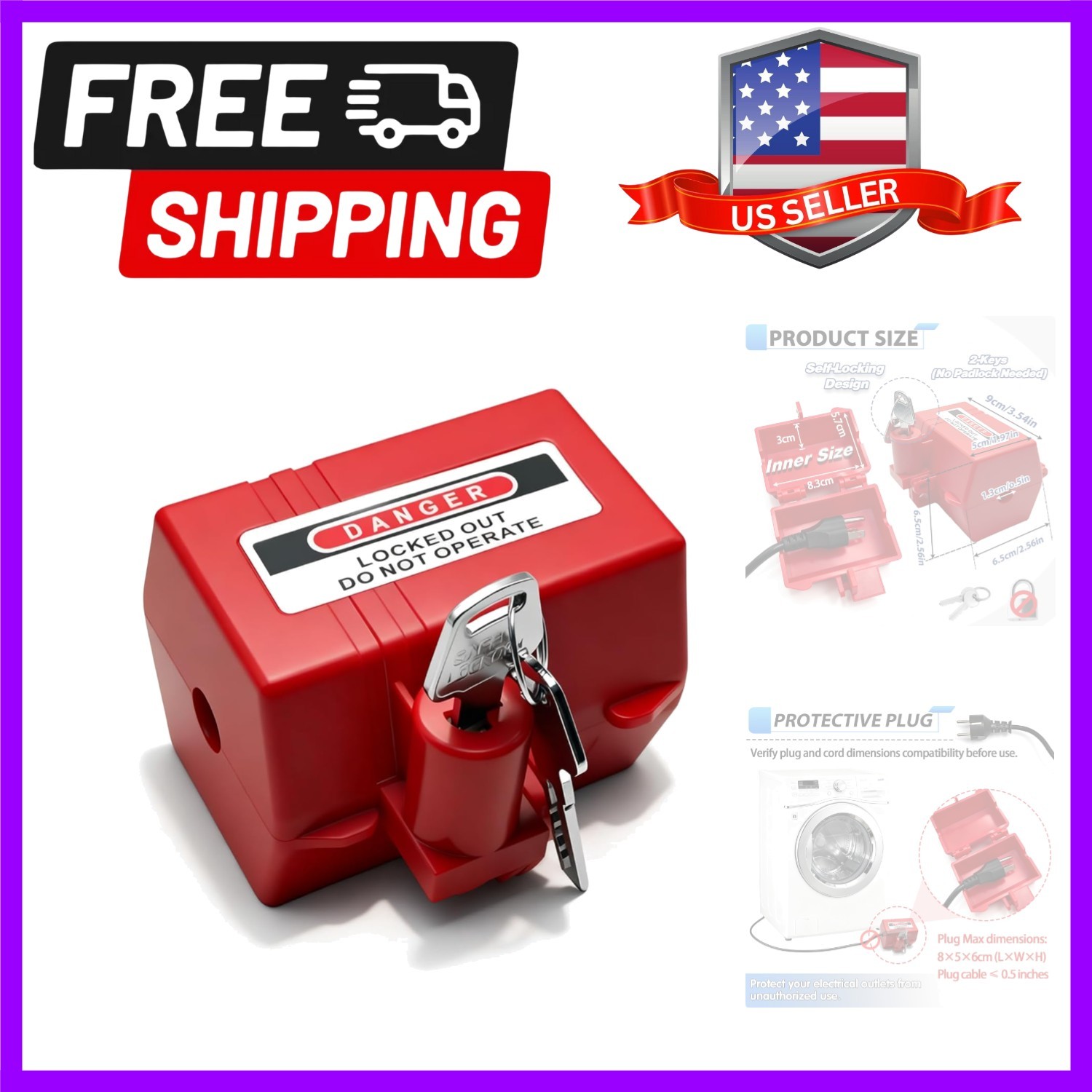 Plug Lock for 110-220V Power Cords,Self-Locking Extension Cord Lockout&Tagout…