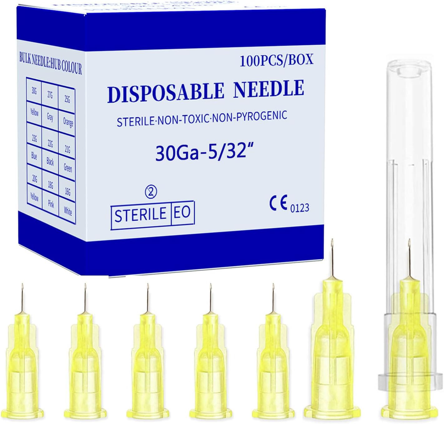 Disposable Luer Lock Needle 30Ga 5/16 Inch 8Mm 100Pack(30Ga-5/16In)