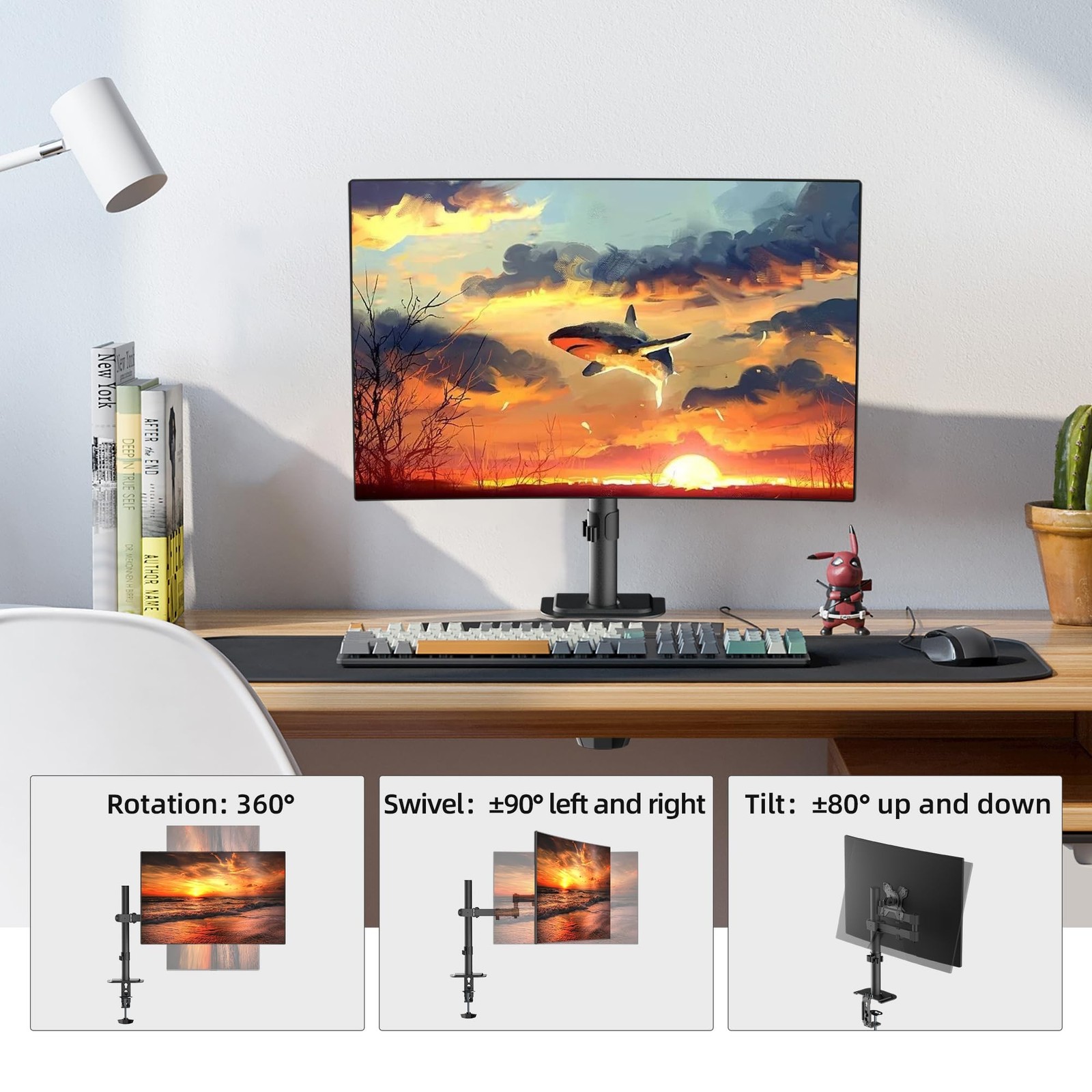 Bracwiser Monitor Mount Single Fully Adjustable Arm Fits One Screen 13-32 inc…