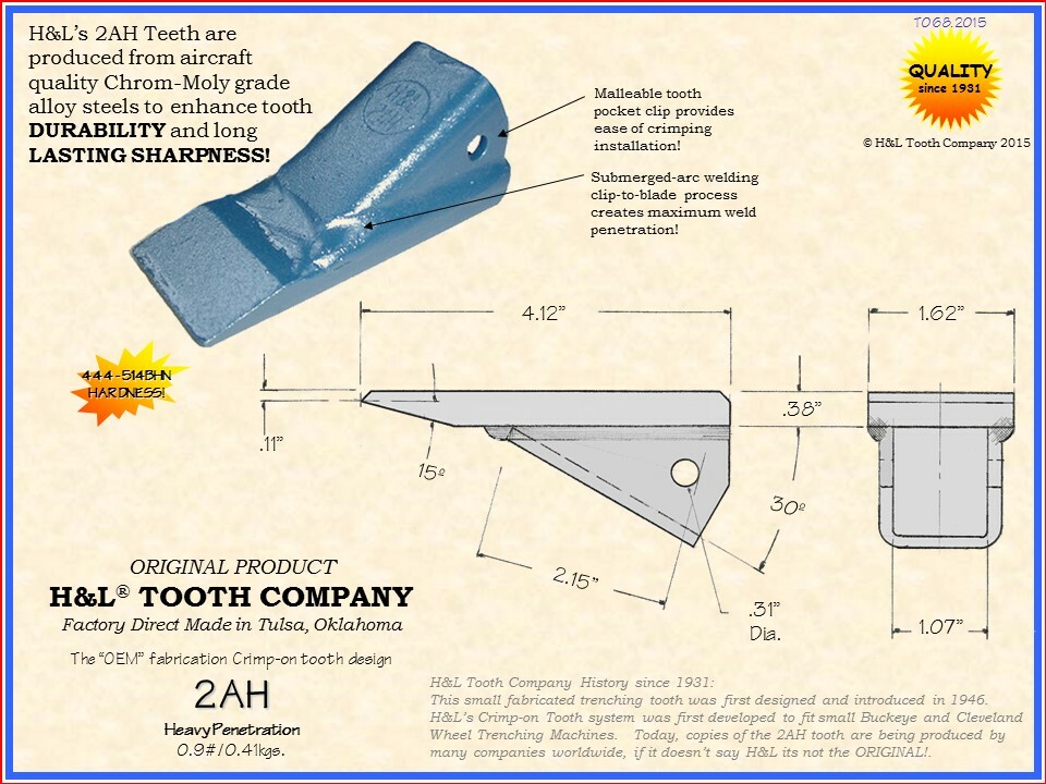 L 2520-2AH H&L Tooth Original Weld On Adapter 2A Teeth Crimped Assembly BW Style