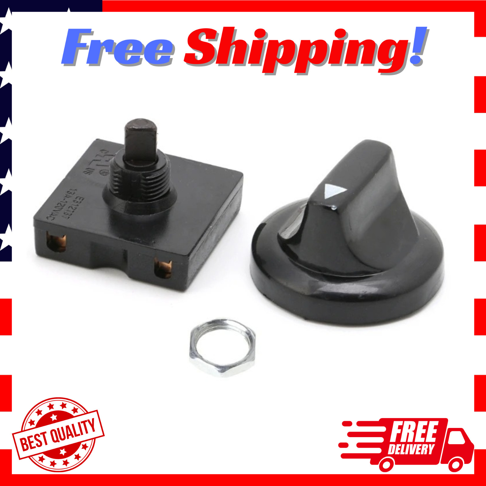 Black Fan Rotary Switch 4 Position 3 Speed Selector Switch Governor with Button