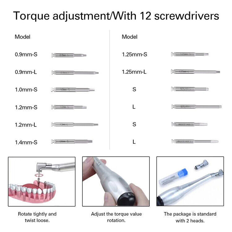 US Dental Universal Implant Kit Torque Wrench Contra Angle & 16pcs Drivers