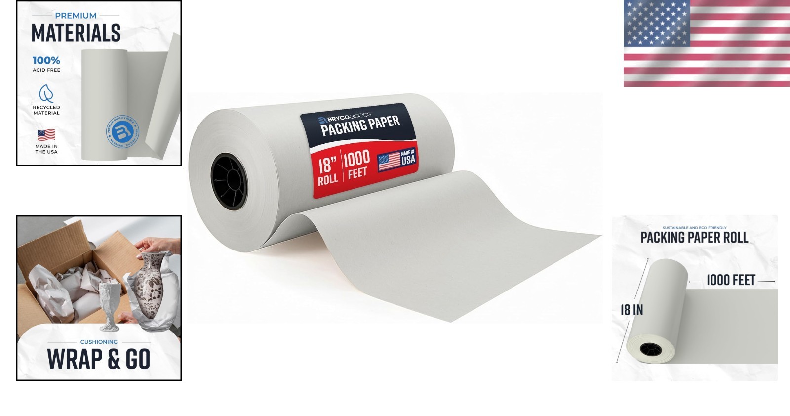 Large Newsprint Packing Paper Roll – 1000’L x 18”W
