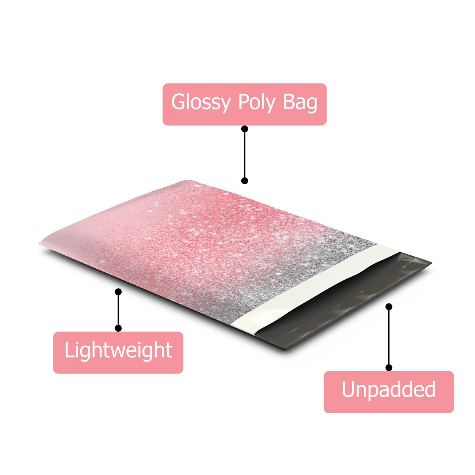 10×13 (100) Pink Glitter Transition Valentine’s Day Designer Poly Mailers Wat…