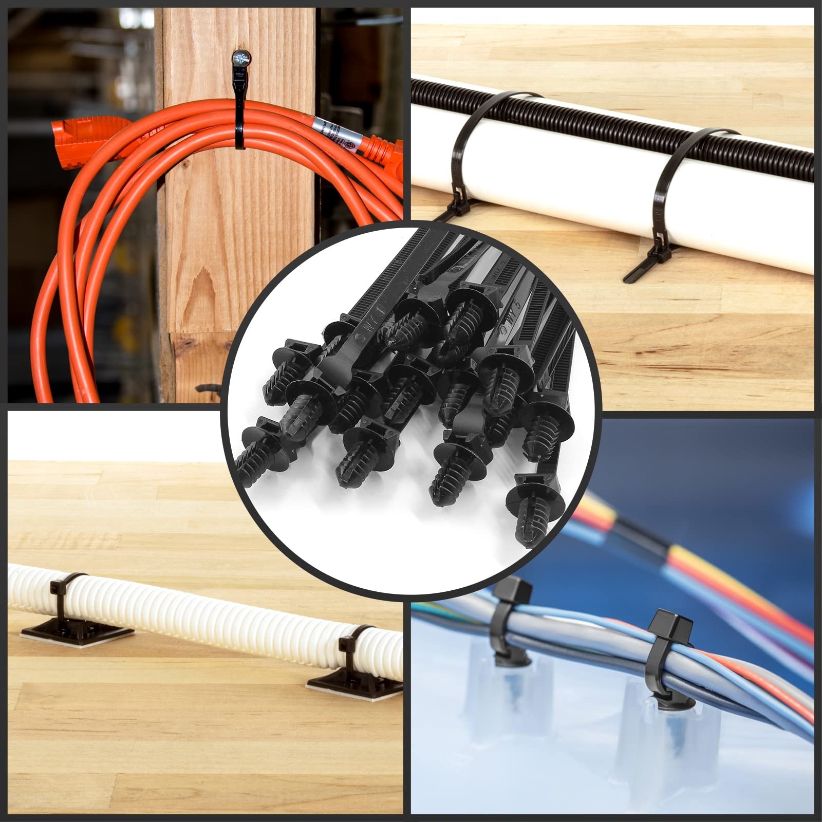 50 Pcs Black Nylon Fir Tree Mount Cable Ties 205mm for Automotive Electrical