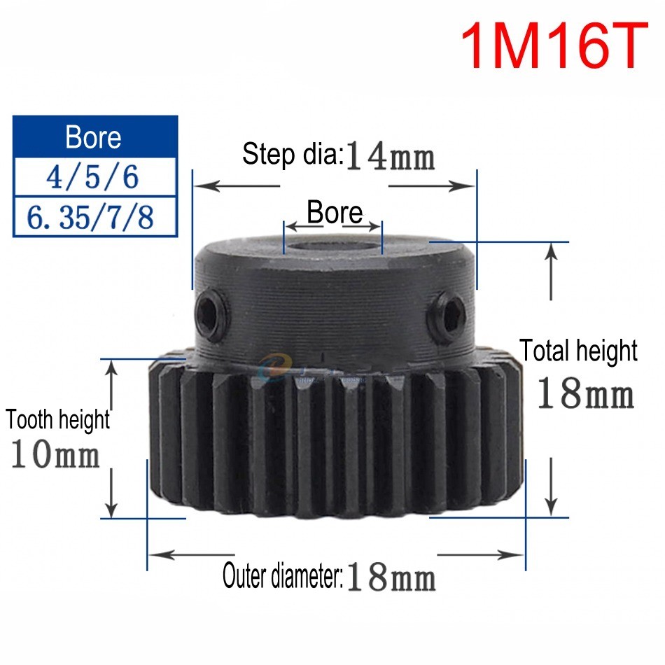 45# Steel Motor Transmission Gear 1 Mod Pinion Gear 10T-150T Spur Gear With Step