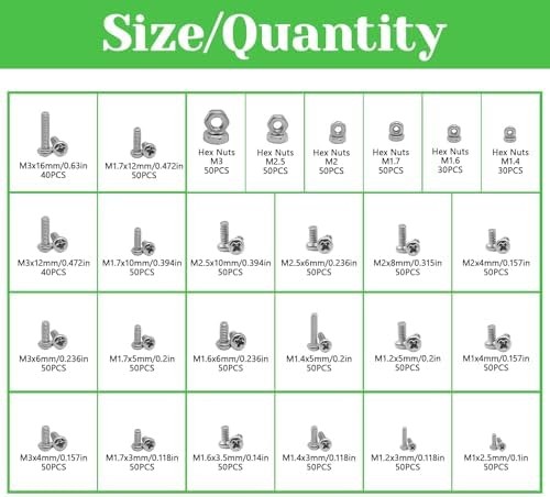 1240Pcs 304 Stainless Steel Metric Micro Screws Nuts Assortment, M1 M1.2 M1.4…