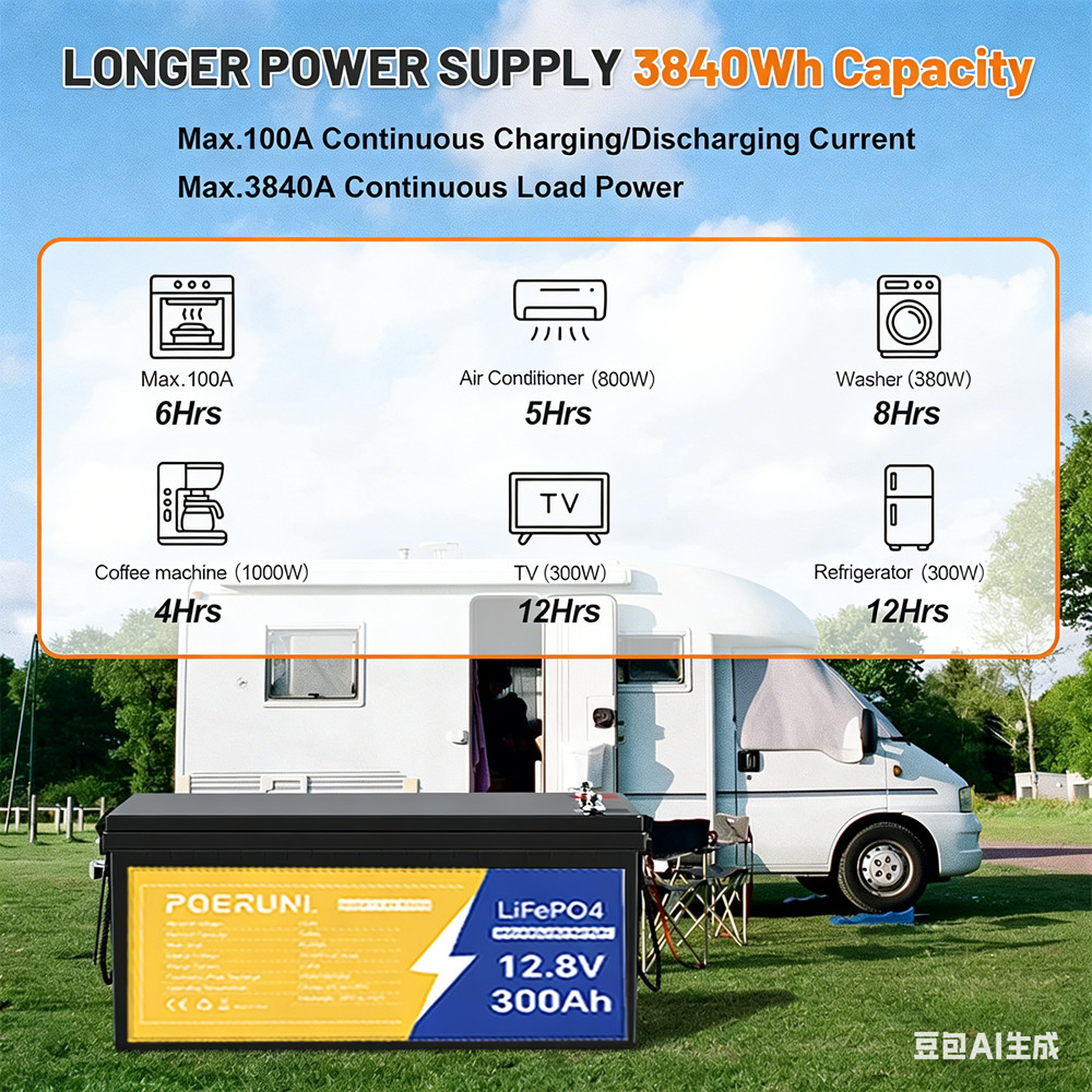 12V 300Ah LiFePO4 Lithium Battery With 300A BMS For RV, Solar, Marine,Off-grid